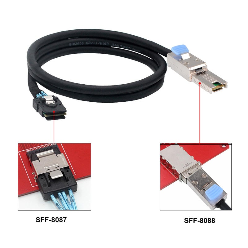 Heretom External Mini SAS 28AWG Male 26Pin SFF-8088 to Internal Mini SAS Male 36Pin SFF-8087 Data Cable 1M 3.3feet - Image 2